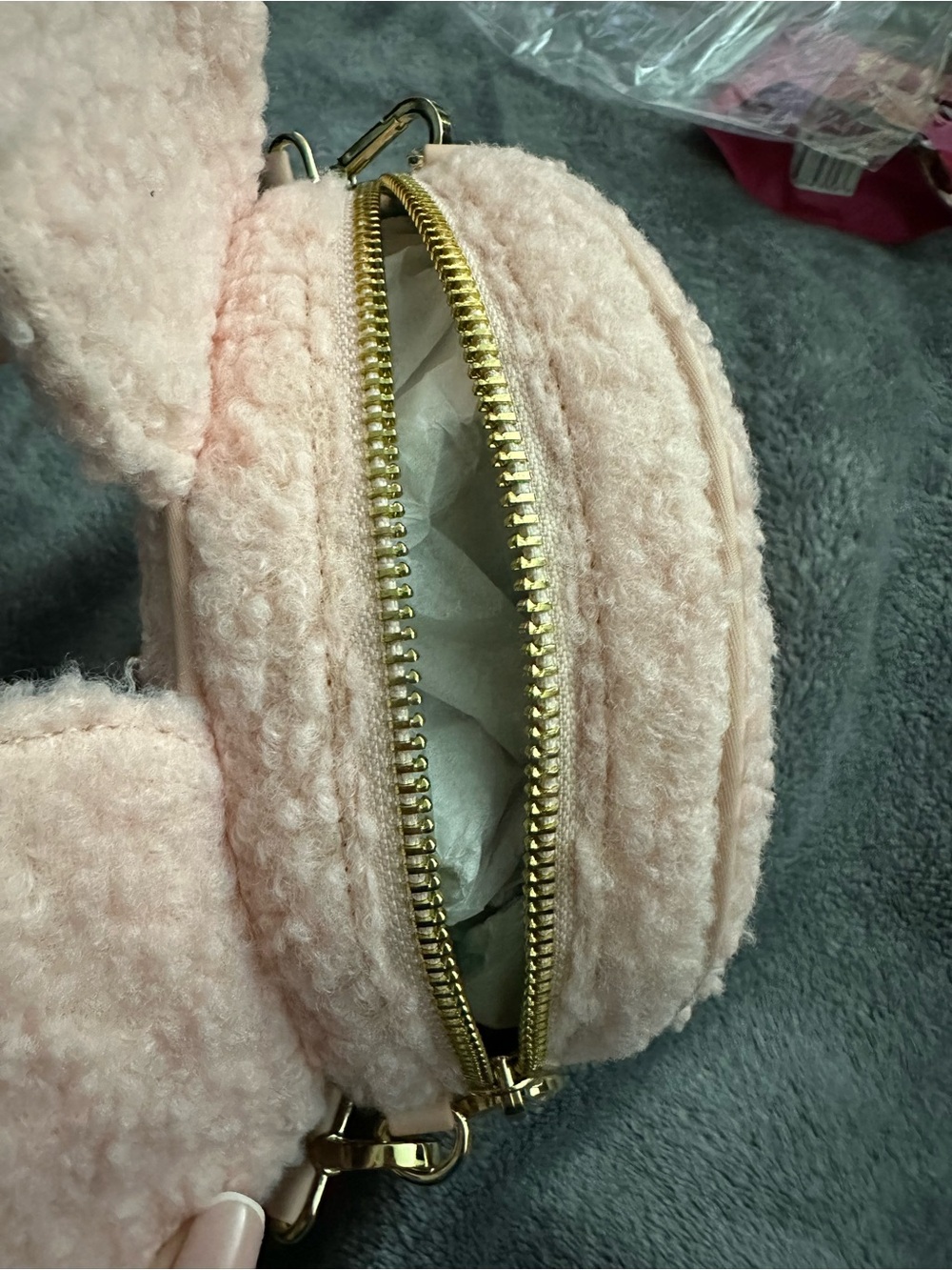 Stoney Clover Lane Pink Sherpa Minnie Ear Crossbody Bag - Picture 3 of 5